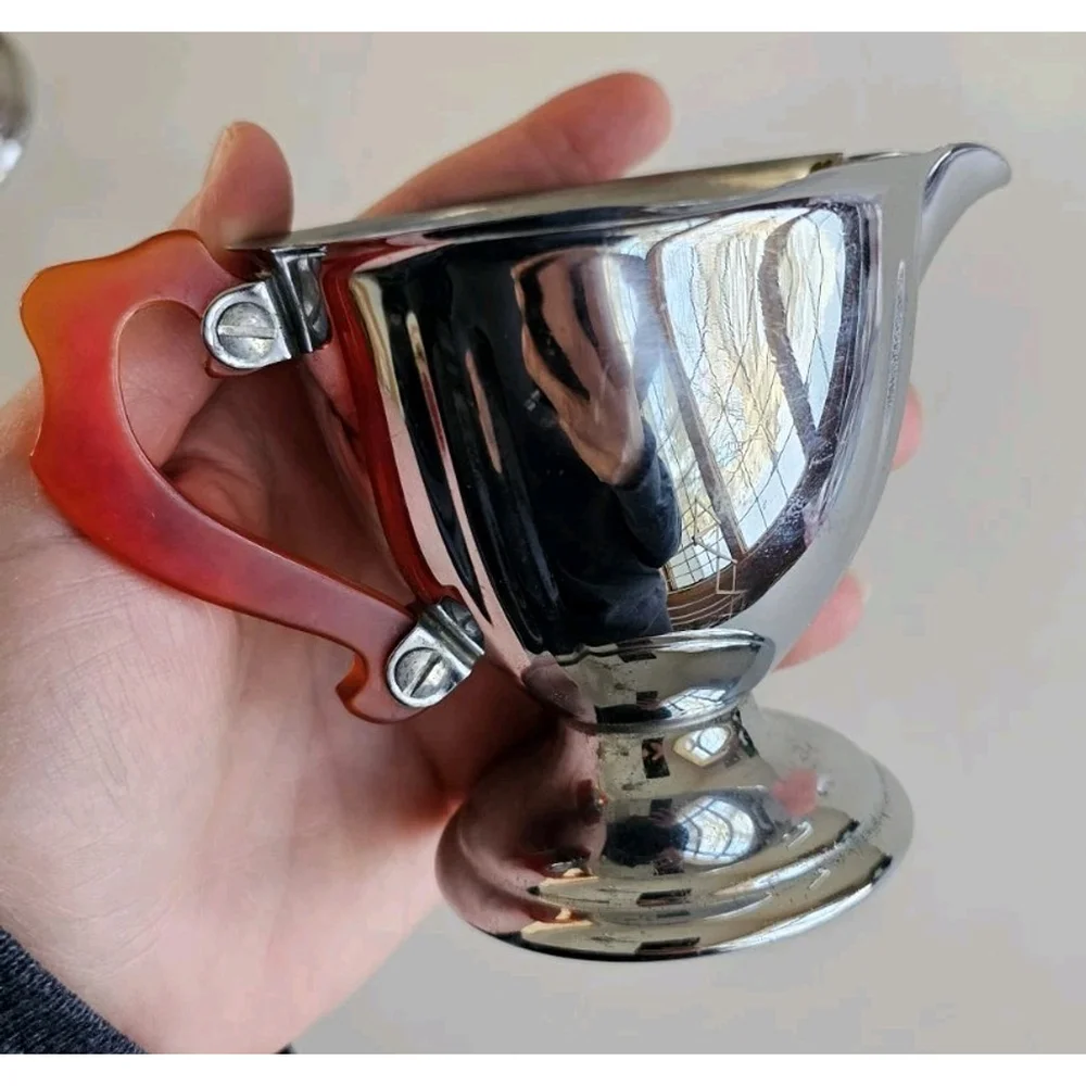 Art Deco Chrome Coffee / Tea Set Bakelite Handles Teapot Creamer Sugar Vintage - Picture 9 of 16